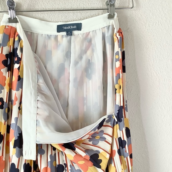MODCLOTH Accordion Pleat Skirt Mod Floral Midi Preppy Office Retro Pin -Up Sz S - Picture 11 of 13